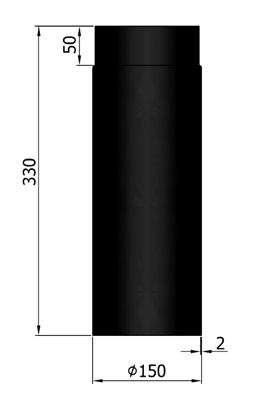 Rauchrohr 330 mm, ø 150 mm, schwarz