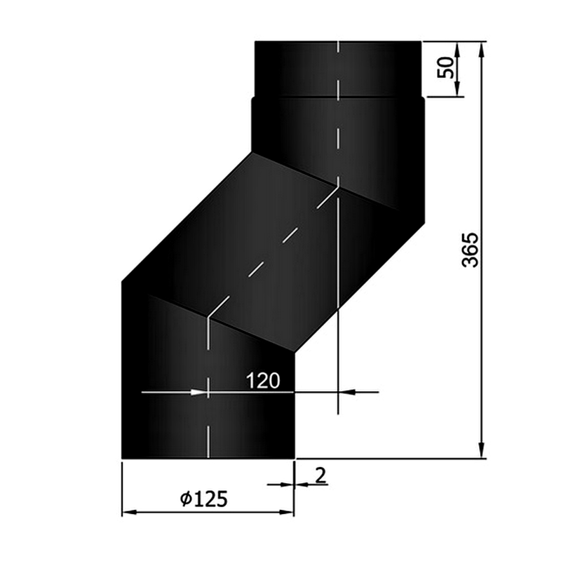 Rauchrohr S-Versatz 120 mm, ø 125 mm, schwarz