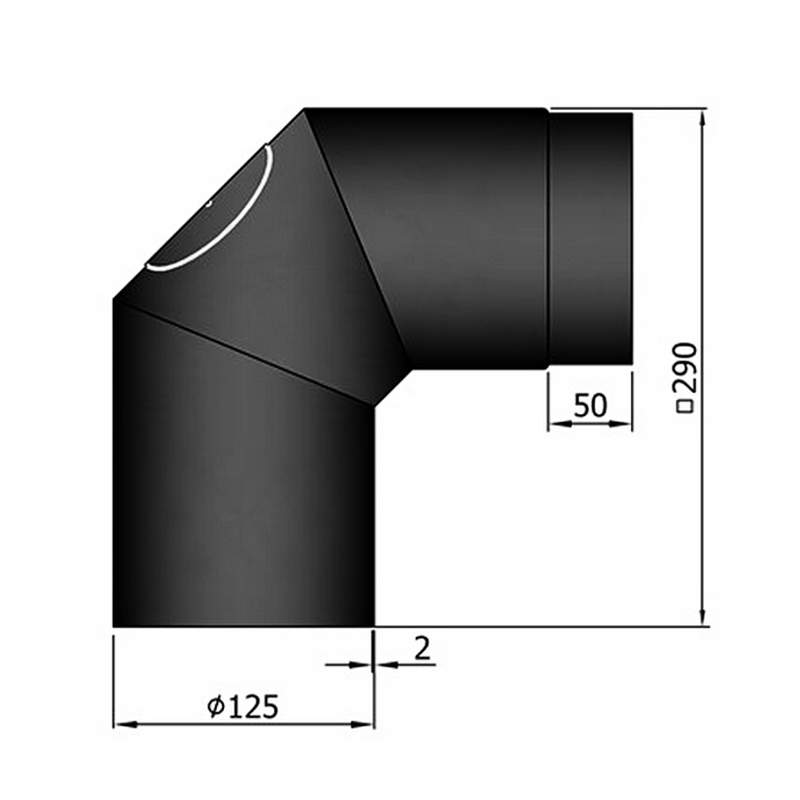 Segmentrohrbogen 2 x 45° mit Revisionstür, ø 125 mm, schwarz