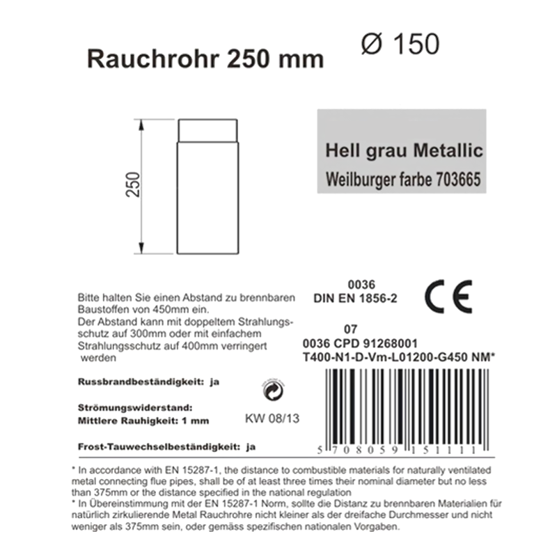 Informationen zu Abgasrohr 25 cm, ø 15 cm, Grau