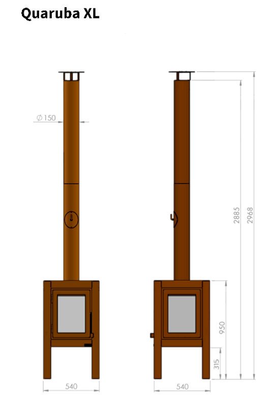 RB73 QUARUBA XL Gartenkamin mit 4 Beinen Abmessungen