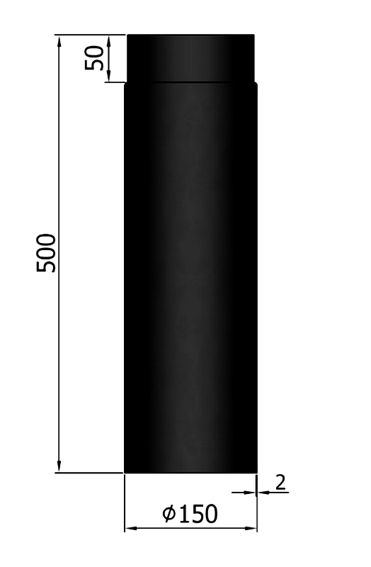 Rauchrohr 500 mm, ø 150 mm, schwarz