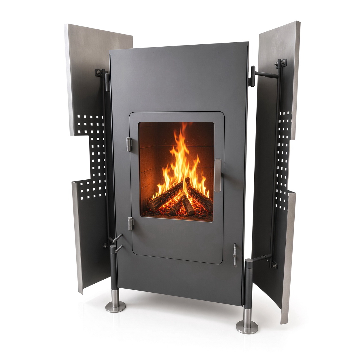 Kamin, Feuerstelle, Stahlkamin, Holzfeuer, Gitterausschnitt