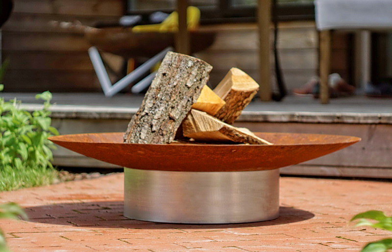 Feuerschale Gedi ø 80 x 20 cm aus Rohstahl rostemd mit Fuß aus Edelstahl