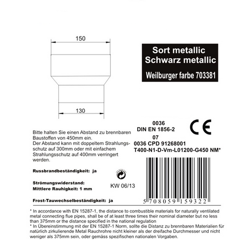 Rauchrohrerweiterung 130 - 150 mm schwarz - Details