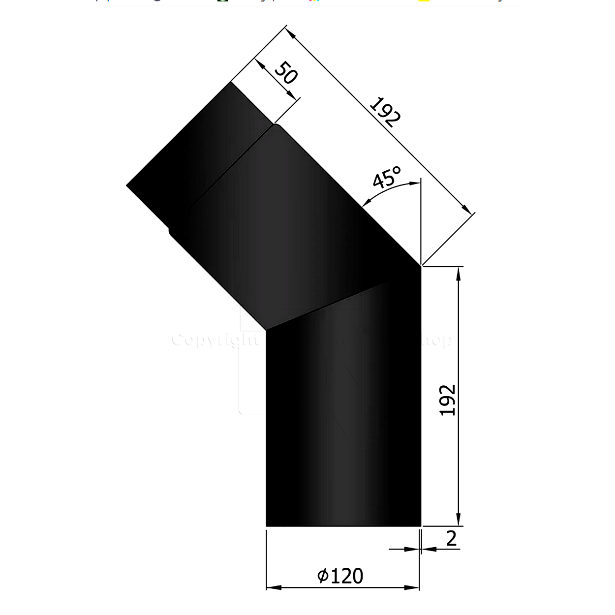 Rauchrohrwinkel 45°, ø 120 mm, schwarz