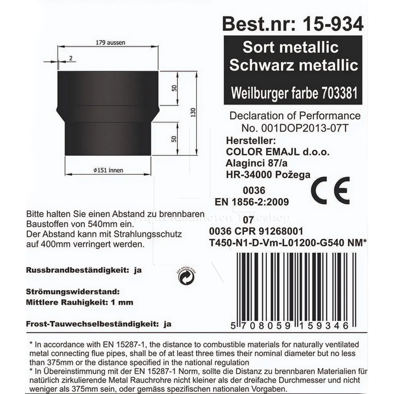 Rauchrohrerweiterung 150 - 180 mm - Informationen