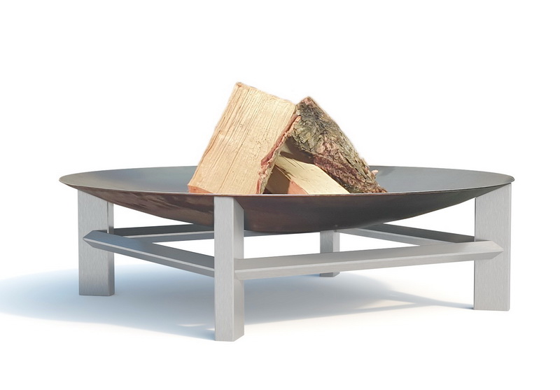 Feuerschale Alaz aus Rohstahl rostend, ø 80 cm, mit Holz