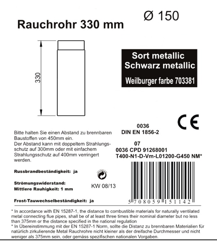 Informationen zu Abgasrohr 33 cm, ø 15 cm, schwarz