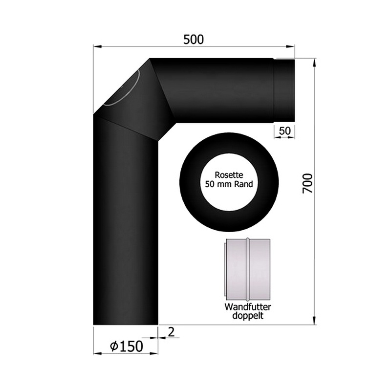 2 x 45° Rauchrohrwinkelset, ø 150 mm