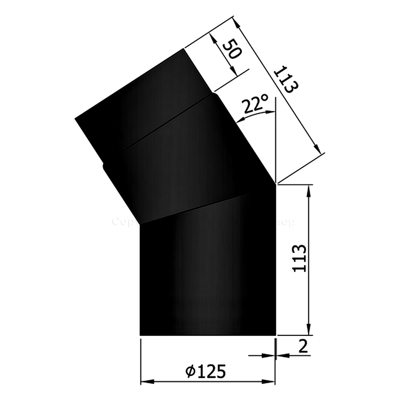 Rauchrohrwinkel 22°,  ø 125 mm, schwarz