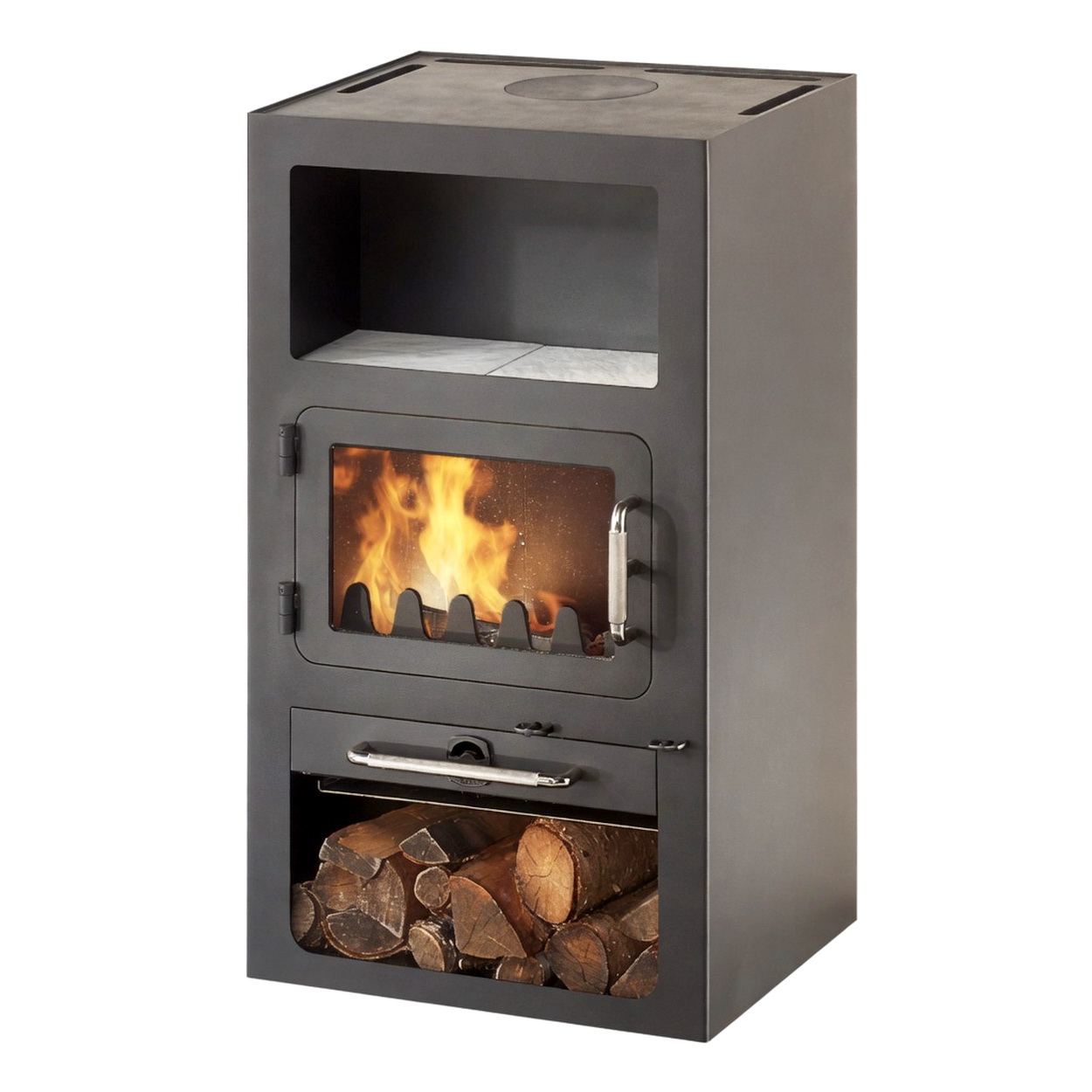 Holzofen, Stahlofen, Feuerstelle, Kaminofen, Holzscheitefach
