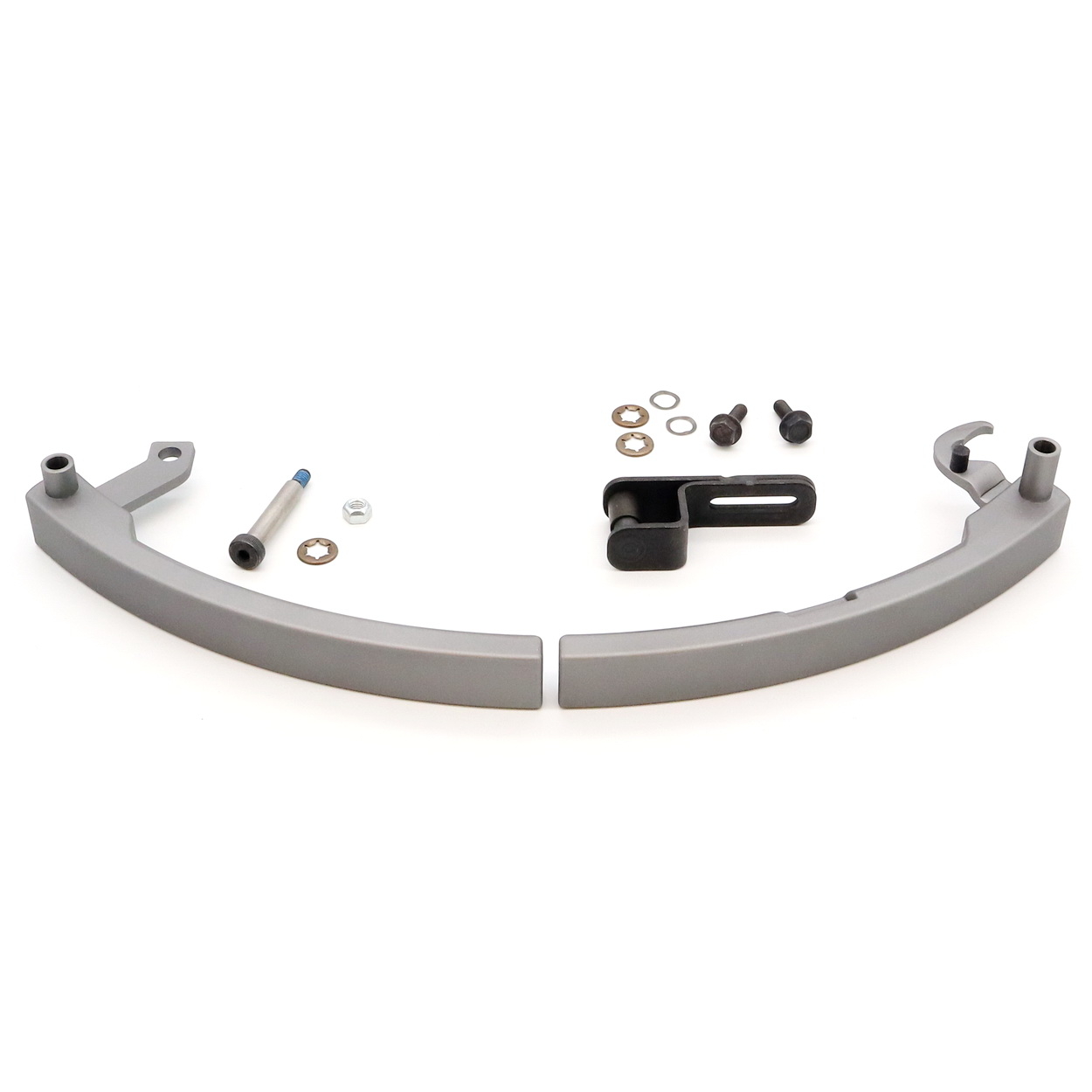 gekrümmte arm, graue halterung, hardware-kit, montagezubehör, schrauben und bolzen