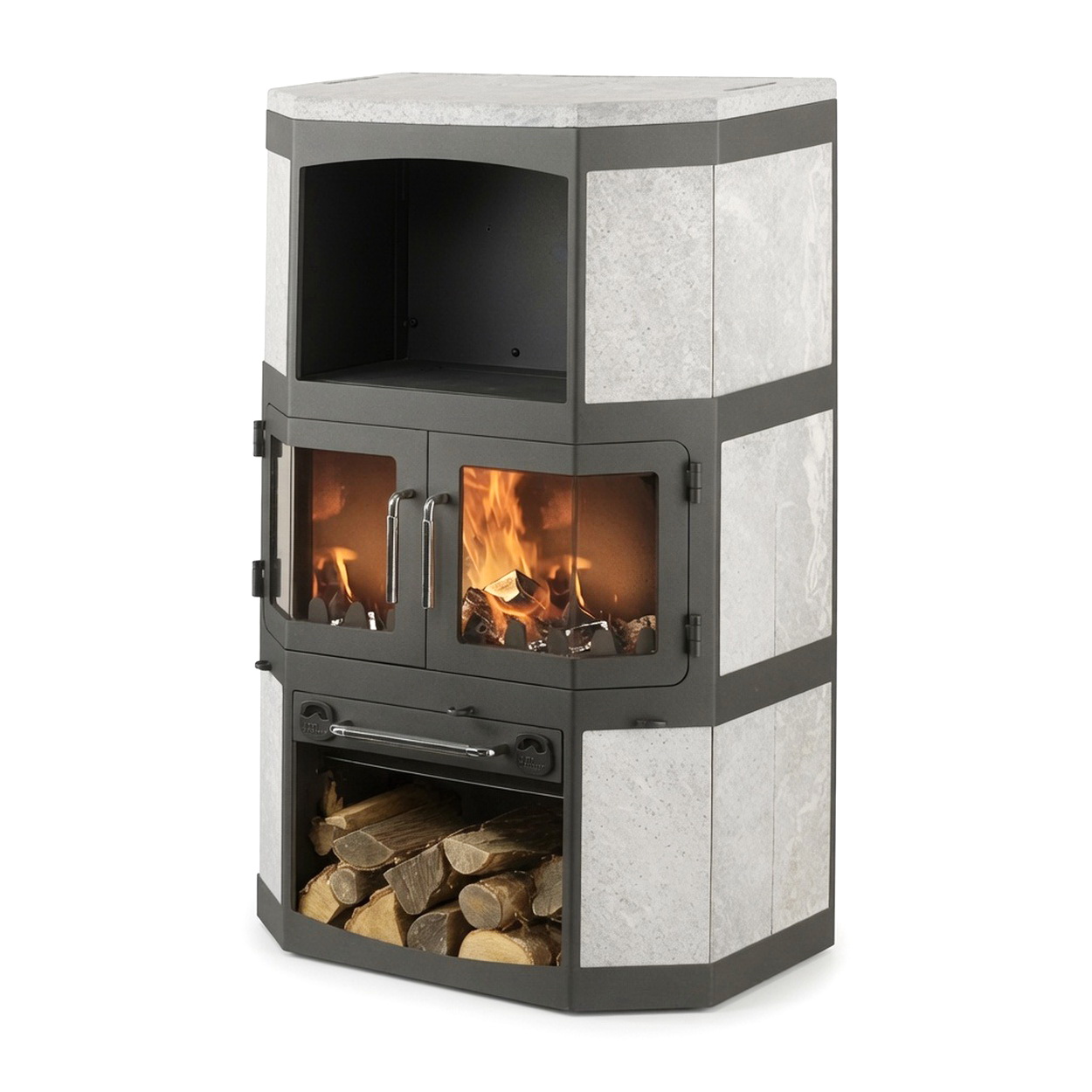 Kaminofen, Holzofen, Feuerstelle, Holzfach, Stahlkonstruktion
