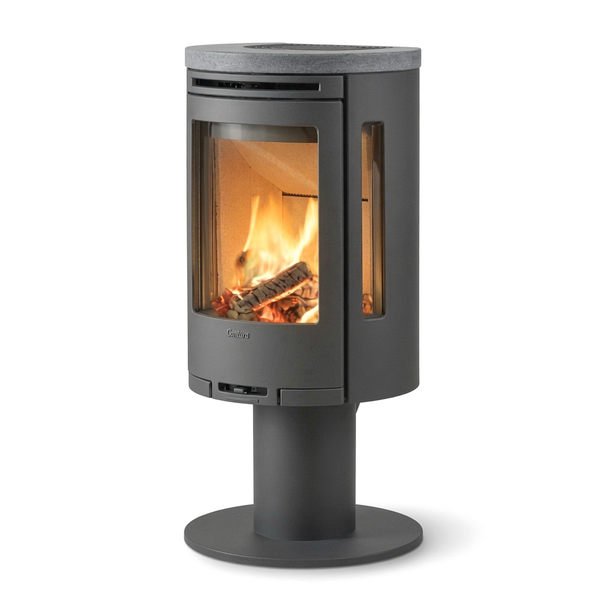 Stelle, Kamin, Holzfeuer, Gehäuse grau, Flammen