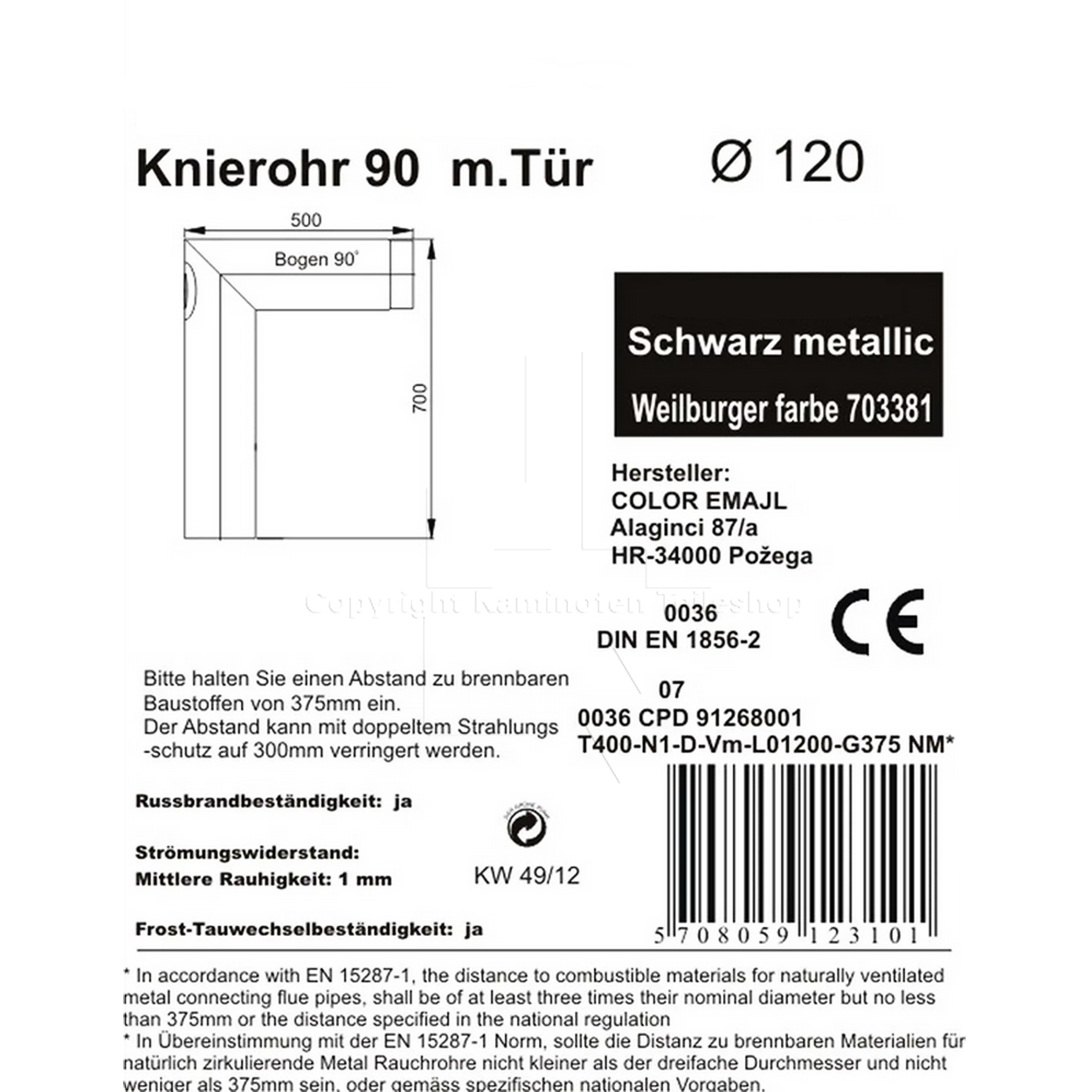 Knierohr 90°spitz, ø 120 mm, schwarz - Informationen