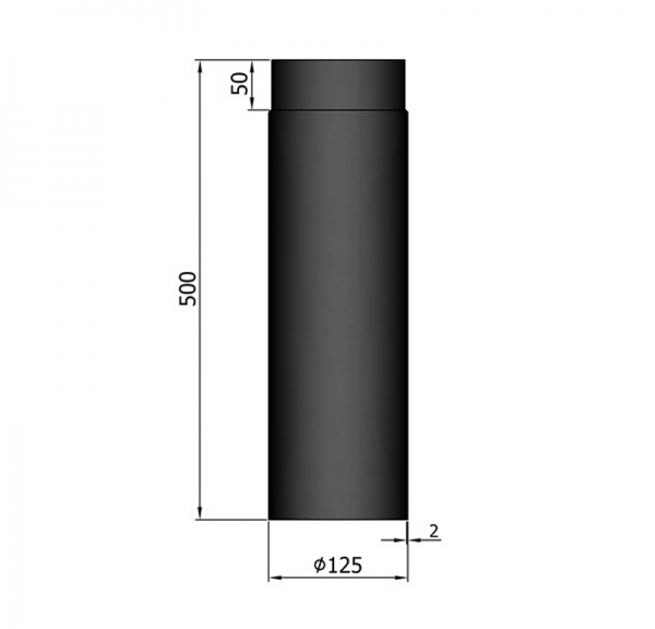 Rauchrohr 500 mm, ø 125 mm, schwarz